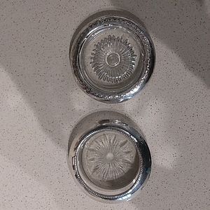 Set of 2 Antique Crystal and Silver Coasters Astrays